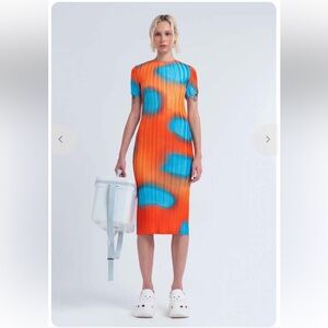 NWT Arthur Box Pleat Quarter Sleeve Dress Coral Spot Print Womens 8 | S658